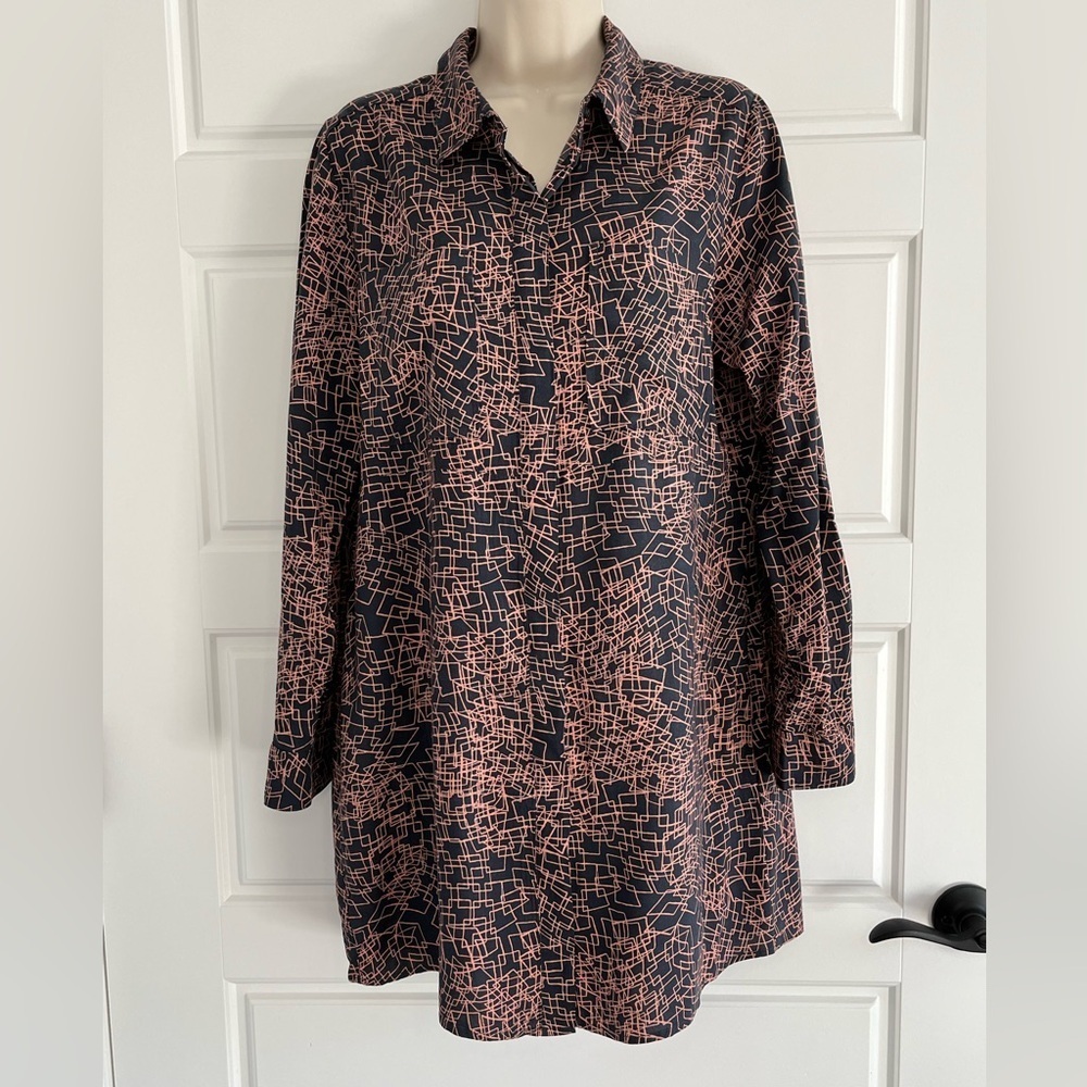 Banana Republic Geometric Print Shirt Dress Tunic Careerwear Size 12 Navy Pink